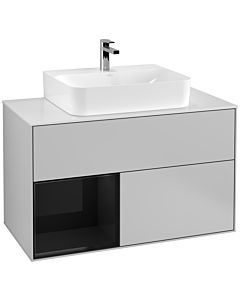Villeroy und Boch Finion Waschtischunterschrank G111PHGJ 100cm, Abdeckplatte white matt, Emotion, Regal links Glossy Black Lacquer, Light grey matt