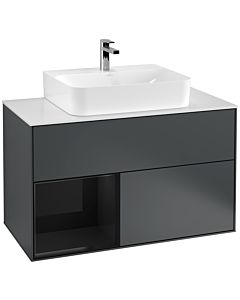 Villeroy und Boch Finion Waschtischunterschrank G111PHHG 100cm, Abdeckplatte white matt, Emotion, Regal links Glossy Black Lacquer, Midnight Blue Matt Lacquer