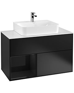 Villeroy und Boch Finion Villeroy und Boch G111PHPD 100cm, plaque de recouvrement blanc mat, Emotion, étagère à gauche Glossy Black Lacquer , laqué noir mat