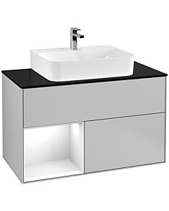 Villeroy und Boch Finion Villeroy und Boch Finion G112GFGJ 100cm, cover plate black matt, Emotion, shelf left Glossy white lacquer, light gray matt