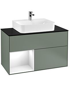 Villeroy und Boch Finion Villeroy und Boch Finion G112GFGM 100cm, cover plate black matt, Emotion, shelf left Glossy white lacquer, Olive Matt Lacquer