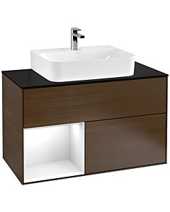 Villeroy und Boch Finion Villeroy und Boch Finion G112GFGN 100cm, cover plate black matt, Emotion, shelf left Glossy white lacquer, walnut veneer