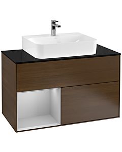 Villeroy und Boch Finion Villeroy und Boch Finion G112GJGN 100cm, cover plate black matt, Emotion, shelf left light gray matt, walnut veneer