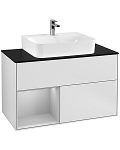 Villeroy und Boch Finion Villeroy und Boch G112GJMT 100cm, plaque de finition noir mat, Emotion, étagère à gauche gris clair mat, laqué blanc mat