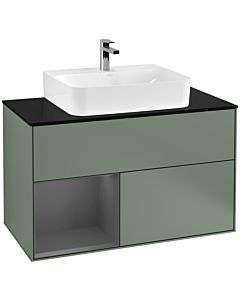 Villeroy und Boch Finion Villeroy und Boch Finion G112GKGM 100cm, cover plate black matt, Emotion, shelf left anthracite matt, Olive Matt Lacquer