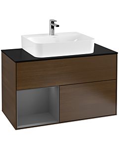 Villeroy und Boch Finion Villeroy und Boch Finion G112GKGN 100cm, cover plate black matt, Emotion, shelf left anthracite matt, walnut veneer