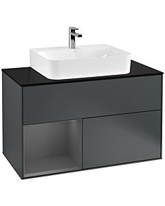 Villeroy und Boch Finion Villeroy und Boch G112GKHG 100cm, plaque de finition noir mat, Emotion, étagère gauche Anthracite mat, Midnight Blue Matt Lacquer