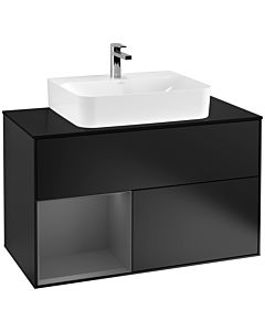 Villeroy und Boch Finion Villeroy und Boch G112GKPD 100cm, plaque de finition noir mat, Emotion, étagère gauche Anthracite mat, Laque noir mat
