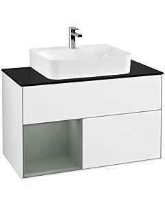 Villeroy und Boch Finion Villeroy und Boch G112GMGF 100cm, plaque de finition noir mat, Emotion, étagère gauche Olive Matt Lacquer , laqué blanc brillant