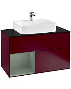 Villeroy und Boch Finion Villeroy und Boch G112GMHB 100cm, plaque de finition noir mat, émotion, étagère à gauche Olive Matt Lacquer , Peony Matt