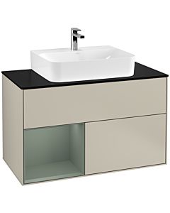 Villeroy und Boch Finion Villeroy und Boch Finion G112GMHH 100cm, cover plate black matt, Emotion, shelf left Olive Matt Lacquer , Sand Matt Lacquer