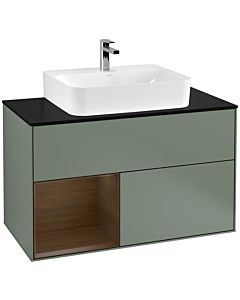 Villeroy und Boch Finion Villeroy und Boch Finion G112GNGM 100cm, cover plate black matt, Emotion, shelf left Olive Matt Lacquer veneer, Olive Matt Lacquer