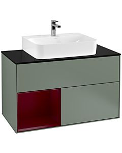 Villeroy und Boch Finion Villeroy und Boch G112HBGM 100cm, plaque de finition noir mat, émotion, étagère à gauche Peony , Olive Matt Lacquer