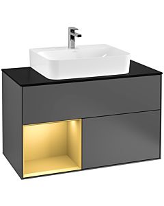 Villeroy und Boch Finion Villeroy und Boch G112HFGK 100cm, plaque de finition noir mat, émotion, étagère gauche or mat, anthracite mat