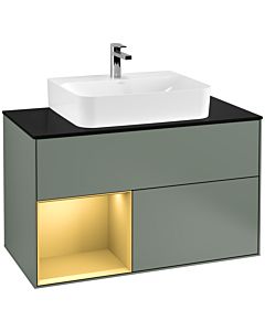 Villeroy und Boch Finion Villeroy und Boch Finion G112HFGM 100cm, cover plate black matt, Emotion, shelf left gold matt, Olive Matt Lacquer