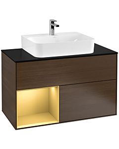 Villeroy und Boch Finion Villeroy und Boch Finion G112HFGN 100cm, cover plate black matt, Emotion, shelf left gold matt, walnut veneer