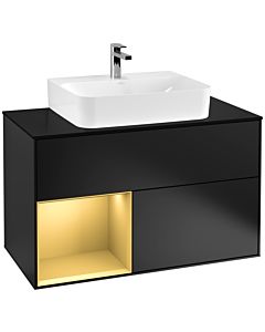 Villeroy und Boch Finion Villeroy und Boch G112HFPD 100cm, plaque de finition noir mat, Emotion, étagère gauche or mat, laqué noir mat