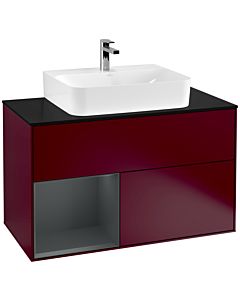 Villeroy und Boch Finion Villeroy und Boch G112HGHB 100cm, plaque de finition noire mate, Emotion, étagère à gauche Midnight Blue Matt Lacquer , Peony Matt