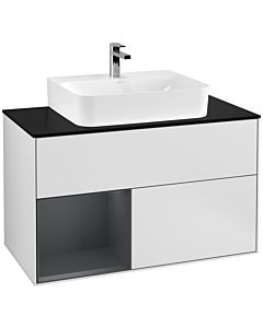 Villeroy und Boch Finion Waschtischunterschrank G112HGMT 100cm, Abdeckplatte black matt, Emotion, Regal links Midnight Blue Matt Lacquer, White matt lacquer