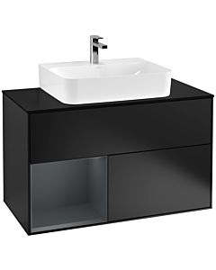 Villeroy und Boch Finion Villeroy und Boch G112HGPD 100cm, plaque de finition noir mat, Emotion, étagère à gauche Midnight Blue Matt Lacquer , laqué noir mat