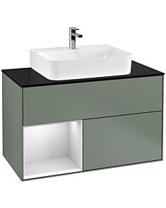Villeroy und Boch Finion Villeroy und Boch Finion G112MTGM 100cm, cover plate black matt, Emotion, shelf left white matt lacquer, Olive Matt Lacquer