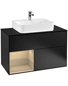 Villeroy und Boch Finion Waschtischunterschrank G112PCPD 100cm, Abdeckplatte black matt, Emotion, Regal links Oak Veneer, Black matt lacquer