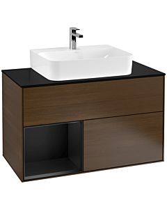 Villeroy und Boch Finion Villeroy und Boch Finion G112PDGN 100cm, cover plate black matt, Emotion, shelf left black matt lacquer, walnut veneer