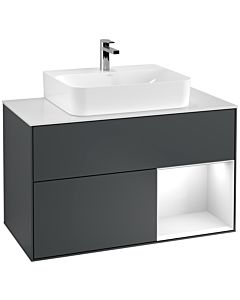 Villeroy und Boch Finion Villeroy und Boch Finion G121GFHG 100cm, cover plate white matt, Emotion, shelf on the right Glossy white lacquer, Midnight Blue Matt Lacquer