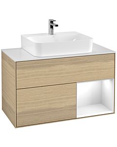 Villeroy und Boch Finion Villeroy und Boch G121GFPC 100cm, plaque de finition blanc mat, Emotion, étagère à droite Laque blanc brillant, Oak Veneer