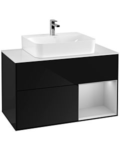 Villeroy und Boch Finion Villeroy und Boch G121GJPH 100cm, plaque de finition blanc mat, Emotion, étagère à droite gris clair mat, Glossy Black Lacquer