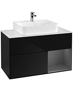 Villeroy und Boch Finion Villeroy und Boch G121GKPH 100cm, plaque de finition blanc mat, émotion, étagère à droite anthracite mat, Glossy Black Lacquer