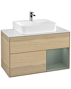 Villeroy und Boch Finion Villeroy und Boch G121GMPC 100cm, plaque de finition blanc mat, émotion, étagère à droite Olive Matt Lacquer , Oak Veneer