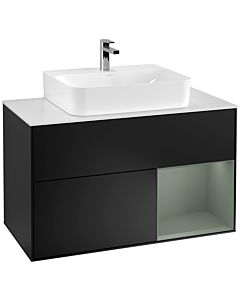 Villeroy und Boch Finion Villeroy und Boch Finion G121GMPD 100cm, cover plate white matt, Emotion, shelf right Olive Matt Lacquer , black matt lacquer