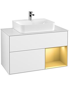 Villeroy und Boch Finion Villeroy und Boch Finion G121HFGF 100cm, cover plate white matt, Emotion, shelf on the right matt gold, glossy white lacquer