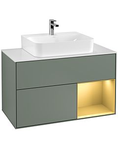 Villeroy und Boch Finion Villeroy und Boch G121HFGM 100cm, plaque de recouvrement blanc mat, Emotion, étagère droite or mat, Olive Matt Lacquer