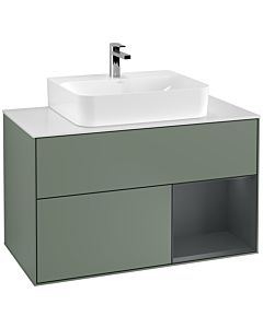 Villeroy und Boch Finion Waschtischunterschrank G121HGGM 100cm, Abdeckplatte white matt, Emotion, Regal rechts Midnight Blue Matt Lacquer, Olive Matt Lacquer