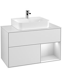 Villeroy und Boch Finion Villeroy und Boch G121MTMT 100cm, plaque de recouvrement blanc mat, Emotion, étagère à droite laqué blanc mat, laqué blanc mat