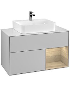 Villeroy und Boch Finion Waschtischunterschrank G121PCGJ 100cm, Abdeckplatte white matt, Emotion, Regal rechts Oak Veneer, Light grey matt