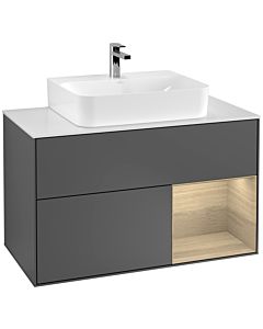 Villeroy und Boch Finion Waschtischunterschrank G121PCGK 100cm, Abdeckplatte white matt, Emotion, Regal rechts Oak Veneer, Anthracite matt