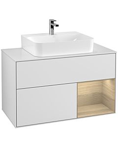 Villeroy und Boch Finion Waschtischunterschrank G121PCMT 100cm, Abdeckplatte white matt, Emotion, Regal rechts Oak Veneer, White matt lacquer