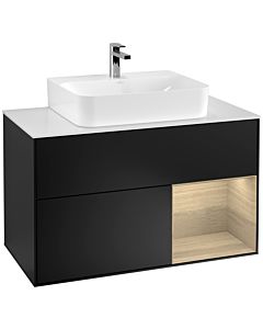 Villeroy und Boch Finion Villeroy und Boch G121PCPD 100cm, plaque de recouvrement blanc mat, Emotion, étagère à droite Oak Veneer , laqué noir mat