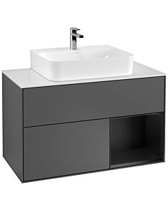 Villeroy und Boch Finion Villeroy und Boch G121PDGK 100cm, plaque de recouvrement blanc mat, émotion, étagère à droite laqué noir mat, anthracite mat