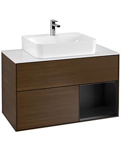 Villeroy und Boch Finion Villeroy und Boch Finion G121PDGN 100cm, cover plate white matt, Emotion, shelf on the right black matt lacquer, walnut veneer