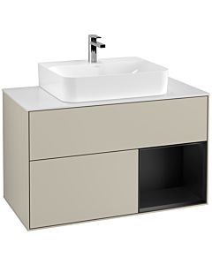 Villeroy und Boch Finion Villeroy und Boch G121PDHH 100cm, couvercle blanc mat, Emotion, étagère à droite laqué noir mat, Sand Matt Lacquer