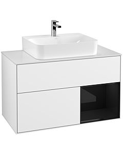 Villeroy und Boch Finion Villeroy und Boch G121PHGF 100cm, plaque de finition blanc mat, émotion, étagère à droite Glossy Black Lacquer , laqué blanc brillant