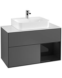 Villeroy und Boch Finion Waschtischunterschrank G121PHGK 100cm, Abdeckplatte white matt, Emotion, Regal rechts Glossy Black Lacquer, Anthracite matt