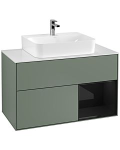 Villeroy und Boch Finion Villeroy und Boch G121PHGM 100cm, plaque de finition blanc mat, émotion, étagère à droite Glossy Black Lacquer , Olive Matt Lacquer