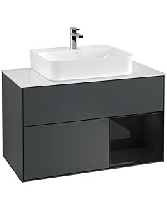 Villeroy und Boch Finion Waschtischunterschrank G121PHHG 100cm, Abdeckplatte white matt, Emotion, Regal rechts Glossy Black Lacquer, Midnight Blue Matt Lacquer