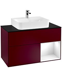Villeroy und Boch Finion Waschtischunterschrank G122GFHB 100cm, Abdeckplatte black matt, Emotion, Regal rechts Glossy white lacquer, Peony Matt