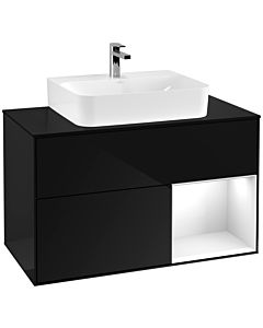 Villeroy und Boch Finion Villeroy und Boch G122GFPH 100cm, plaque de finition noir mat, Emotion, étagère à droite Laque blanc brillant, Glossy Black Lacquer